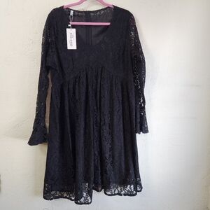 Meaneor Black Lace Long Sleeve Midi Dress Size XL P2P 23 NWT